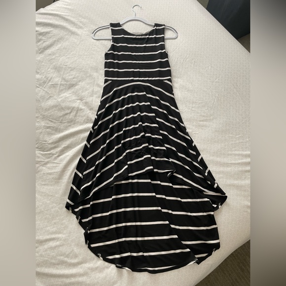 Aqua Bloomingdale’s Black/White Stripe Midi Hi-Low Dress - Picture 1 of 4